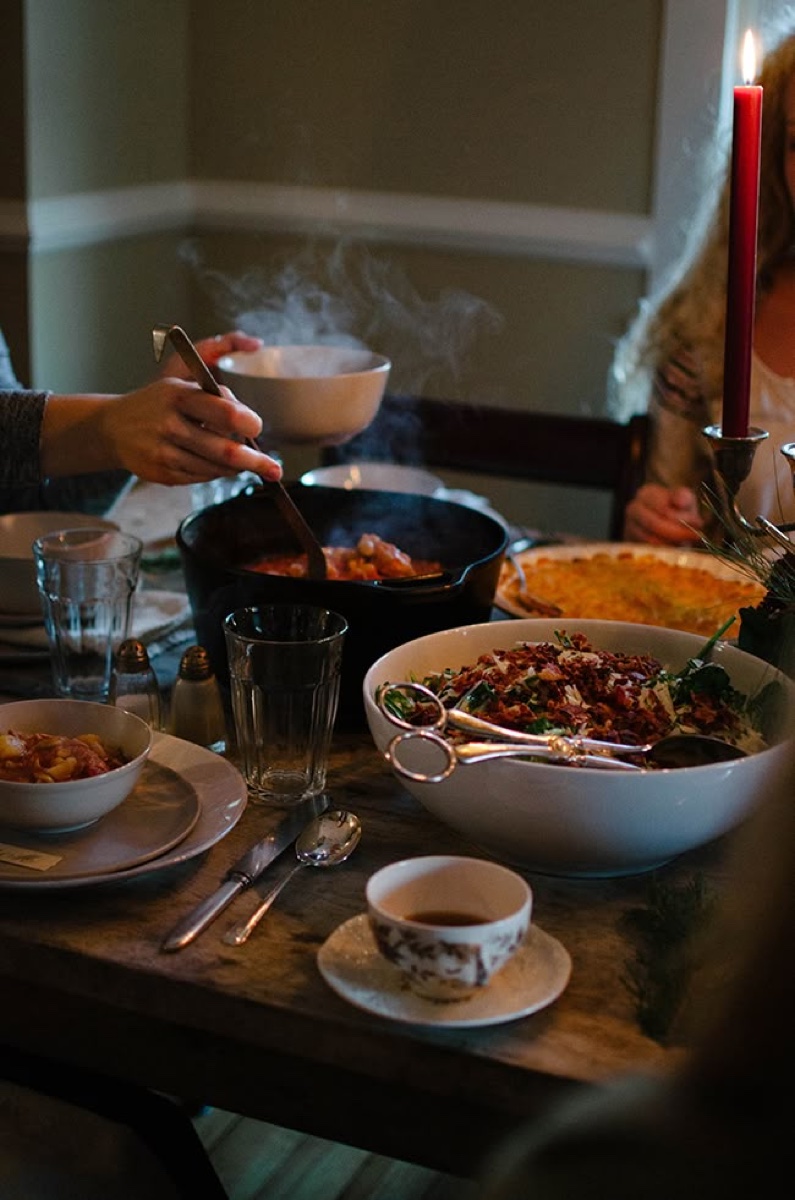 Dining together in a warm setting